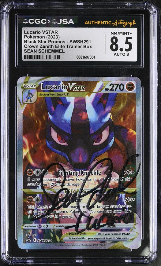 Lucario VStar Promo Signed By Sean Schemmel - CGC 8.5 Card + CGC 8 Autograph